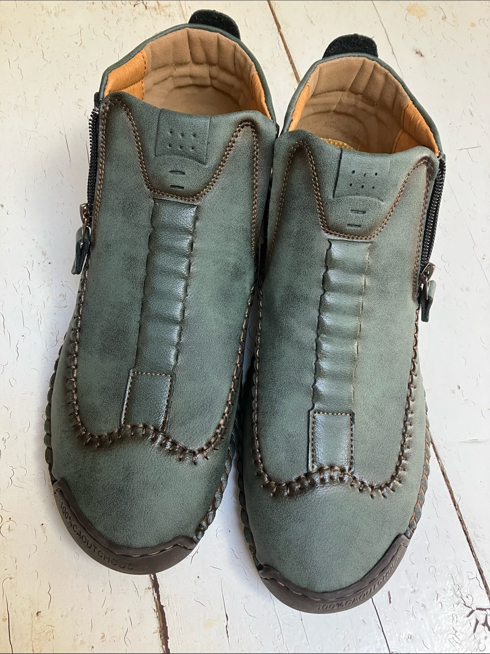 Handcrafted Men’s CN46/US 12 Leather Teal Green Casual Ankle Boot Side Zipper